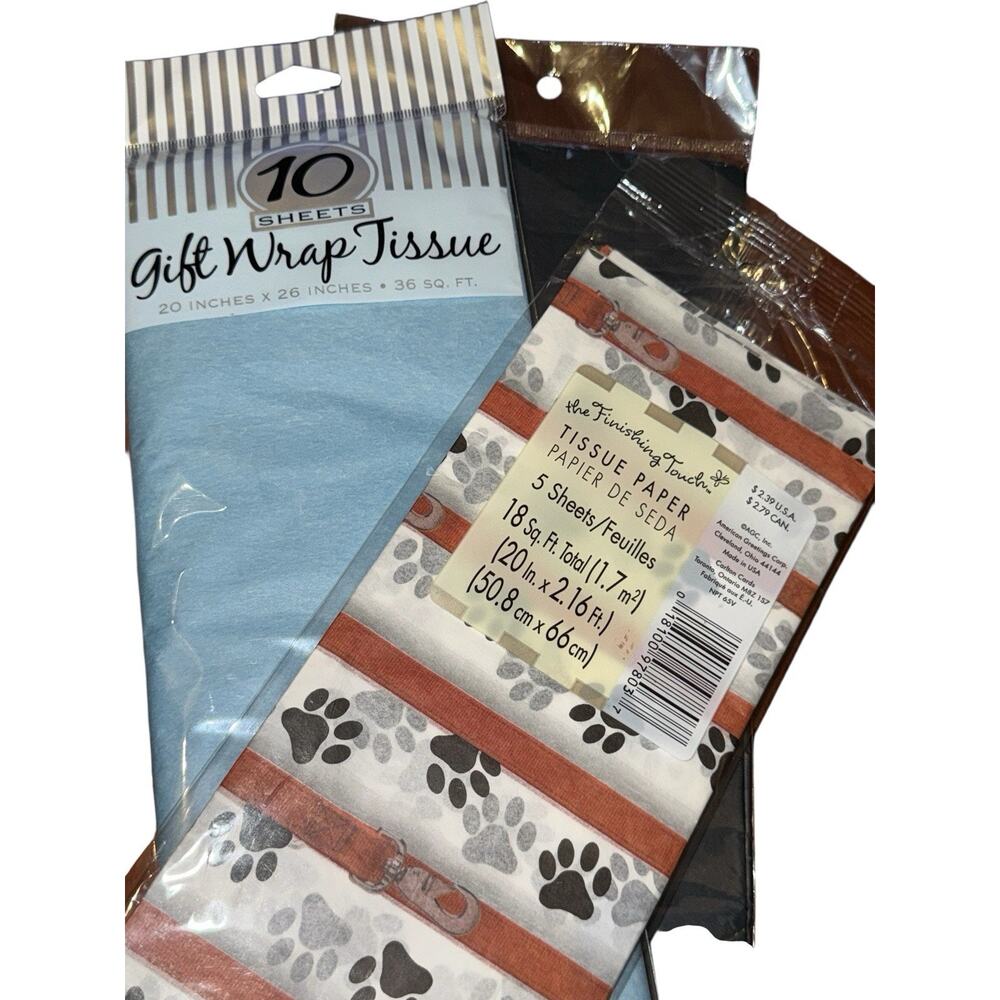 Dog Paw Print‎ Tissue Paper Lot 25 Sheets Blue Black Gift Wrap Packaging New